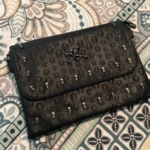 GothBB Fashion SKULL FACE STUDDED PURSE shoulder black faux leather grunge